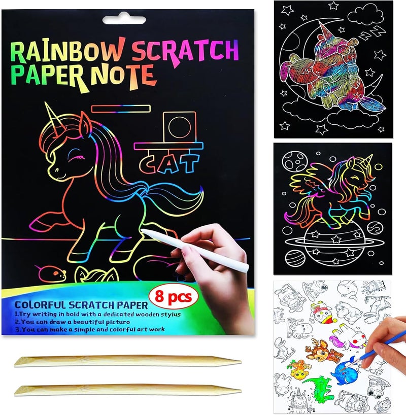 JUNQIU US JUNQIU Scratch Art for Kids, Rainbow Scratch Paper Art Set - Unicorn, Arts and Crafts for Girls Boys Ages 4-8, Kid Activity & Christmas Crafts, Stocking Stuffers for Kids - Image 1